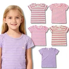 Kit 4 Camisetas Listradas Feminina/Menina Infantil e Juvenil do 3 ao 16 - Blusa Manga Curta Escolar