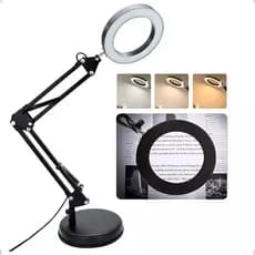 Luminária c/ Lupa Led Para Mesa 8x Profissional Estética Para Manicure ou Tatoo(Base redonda gratuita)