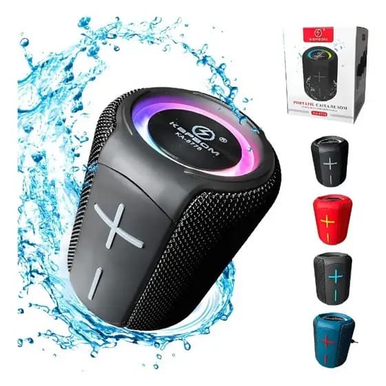 Caixa De Som Bluetooth Grave Forte Original Com Led Ipx6 FM Usb-C Kapbom Ka-8778