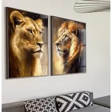 Quadro De Leao Para Sala Kit 2 Quadros Decorativos Com Moldura Quadro Para Quarto Casal De Leões