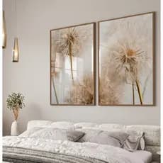 Quadros Decorativos Com Moldura E Vidro Sala de Jantar Quarto Casal Duo Dente De Leão Sépia Dourado