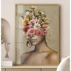 Quadro Decorativo COM MOLDURA E Vidro Grande Sala Quarto Quadro Decorativo Escritório Flores Mulher