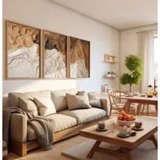 Quadro Abstrato Trio De Quadros Decorativos Com Moldura Quadro Grande Para Quarto Sala Gesso Marrom