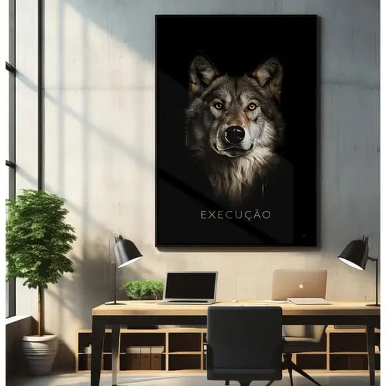 Quadro Motivacional Quadro Com Moldura Vidro Quadro Decorativo Sala Escritório Quadro Lobo Execução