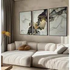 Quadros Decorativos Sala Quarto Casal Escritório Com Moldura Trio Cores Líquidas Rio Preto E Dourado