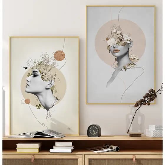 Quadro Abstrato Quadro Com Moldura E Vidro Quadro Decorativo Sala Quadro Feminino Florais Damas Duo