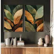 Quadro Folhagem Com Moldura Quadro Natureza Para Sala Quarto Escritório Quadro Paisagem Floral Duo