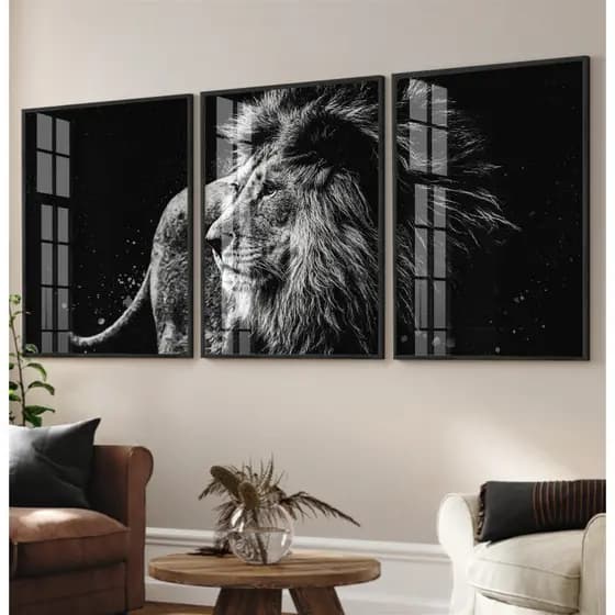 Quadro de Leao para Sala Quadro Com Moldura E Vidro Quadros Decorativos Quarto Grande Leão Trio