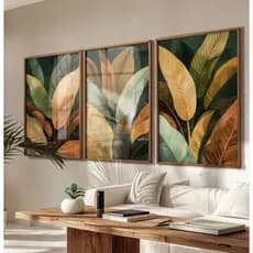 Quadro Natureza Quadro Com Moldura E Vidro Quadro Decorativo Sala Quarto Casal Quadro Folhagem Trio