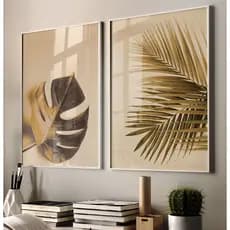 Quadro Folhagem Com Moldura E Vidro Quadro Decorativo Sala Grande Quarto Casal Folhas Vintage Duo