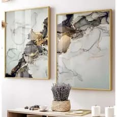 Quadro Decorativo GRANDE Com Moldura E Vidro Sala Quarto Escritório Duo Abstrato Mármore Dourado