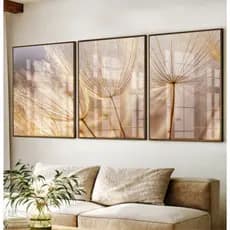 Quadro Dente De Leão Com Moldura Trio De Quadros Decorativos Para Sala Quadro Quarto Casal Dourado