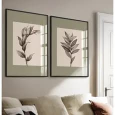 Quadros Decorativos Com Moldura E Vidro Sala Quarto Casal Duo Floral Verde Plantas Folhagem Sépia