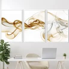 Quadros Decorativos Com Moldura Sala Quarto Casal Escritório Trio Abstrato Fios Fumaça Estendidos