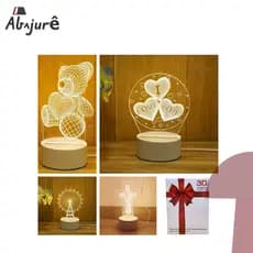 Luminária Acrílico De Mesa Abajur 3D Criativo Luz Noturno Ursinho Roda Gigante Cruz Coração USB LED