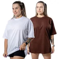 Kit 2 Camiseta Tendência Oversized Algodão Premium Feminina Larga Streetwear Casual Treino Academia Crossfit