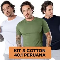Kit 3 Camiseta Algodão Básica Masculina Malha Peruana Com Elastano