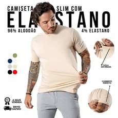 Camiseta Masculina Algodão Elastano Lisa Premium Tradicional E Academia