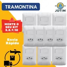 Kit Tomada 10A Tramontina Aria com Interruptor + Tecla 6A 4x2 Branco - Escolha Kit 3 a 10 un