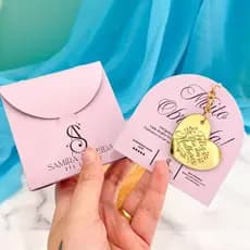 10un Lembrancinha Sacolinha + Card + Chaveiro Espelhado Personalizados Mimo Brinde para Loja Cliente