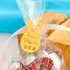 50 Tag Feliz Páscoa Coelho Acrílico Dourado Lembrancinha para Embalagem Confeitaria