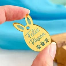 100 Tags Coelho Acrílico Dourado Feliz Páscoa para Embalagem Lembrancinha Confeitaria