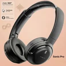 Fone de Ouvido Sem Fio Bluetooth Sonic Pro Bateria Longa Duração Headphone Preto Off white Estiloso LE304