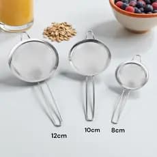 Kit Peneira Grandes Coador Em Aço Inox 3 Tamanhos 8/10/12cm Cozinha Culinaria