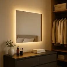 Espelho quadrado com led decorativo para banheiro 70x70 bivolt kit instalação prática quarto