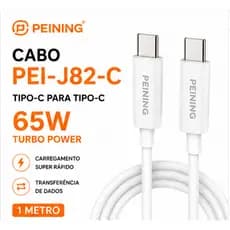 Cabo Tipo C x Tipo C 1M Peining PEI-J82-C Carregamento Rápido Alta Velocidade Turbo 65W