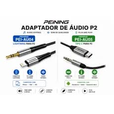 Adaptador P2 Lightning Tipo C Peining PEI-AU04 PEI-AU05 Áudio Fone Conversor