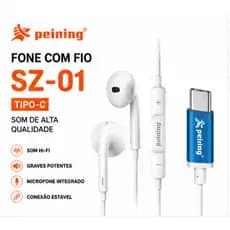 Fone Tipo C Peining PEI-SZ01 Com Fio Som Potente Grave Forte Microfone Android USB C