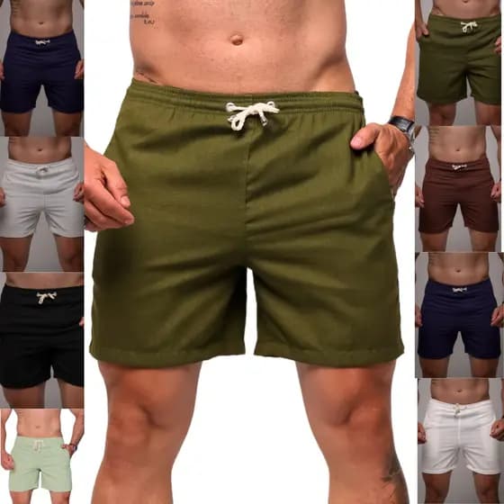 Bermuda Masculina Linho Com Bolso Mauricinho Básico Esporte Fino