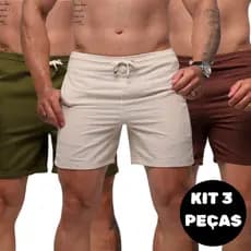 kit Com 3 Bermuda Linho Masculino Premium Short Mauricinho Com Bolso