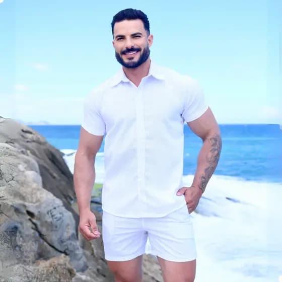 Conjunto de Linho Masculino Premium Camisa Manga Curta e Bermuda Mauricinho Elegante