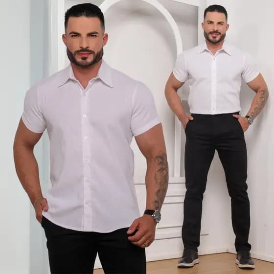 Camisa Masculina de Linho Premium Slim Fit Premium Casual Elegante