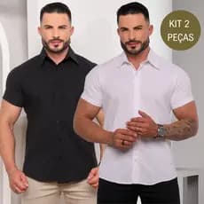 Kit Com 2 Camisa Linho Masculina Manga Curta Casual Premium Luxo