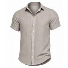 Camisa Linho Masculina Listrada Manga Curta Slim Fit Elegante Social Casual Verão Premium
