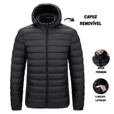 Jaqueta Puffer Masculina Bobojaco Bomber Blusa de Frio Inverno c/ Toca Removível