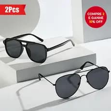 Óculos de sol retro de dupla lente, 2 peças, grande armação, proteção UV, moda para homens e mulheres.