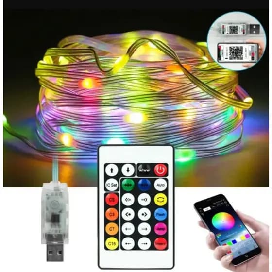 Fita de LED RGB de 10 metros com conexão USB e controle remoto / Fita de LED