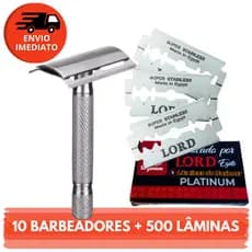 Combo 10 Aparelho Barbeador Metal Clássico Manual Retrô Profissional E Lâmina Descartável Navalha