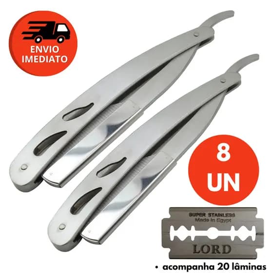 Kit Navalha Aço Inox Navalhete Para Barbear Profissional Barbeiro 14cm C/Lamina Descartável