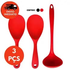 Kit Utensilios Silicone Concha Feijão Colher Arroz Grande E Colher Pequena Panela Eletrica
