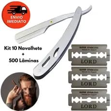 Kit 10 Navalha Aço Inox Navalhete Para Barbear Profissional Barbeiro 14cm E Lamina Descartável