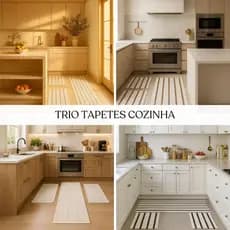 Kit Tapete Cozinha 3 Peças Mandacaru 100% Algodão Passadeira Longa Decoração Moderna e Elegante