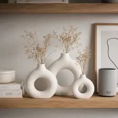Kit Vasos Decorativos Branco Marfim 3 Peças Para Sala Roma PMG