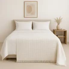 Manta Decorativa Luxuosa Boho Algodão Cru Matelassada – 2,10x1,50m