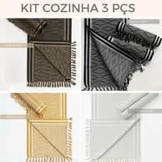 Kit Tapetes para Cozinha 3 Peças Reversível Dupla Face Algodão Design Geométrico