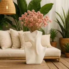 Vaso Decorativo Feminino Branco e Marfim 17cm Design Moderno Frida
